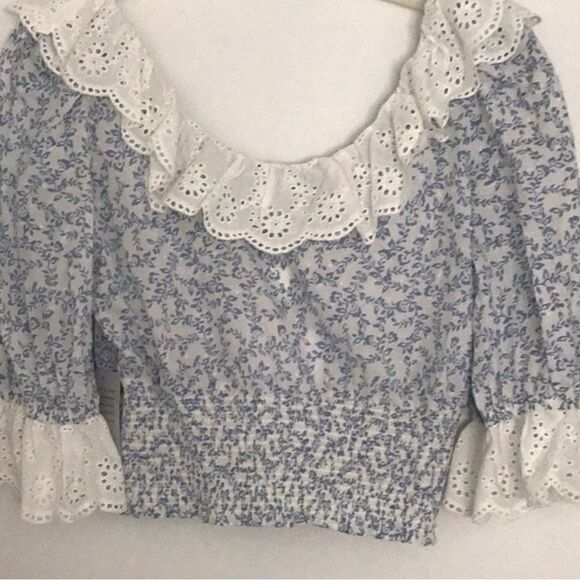 WAYF Hanita Eyelet Ruffle Smocked Top - Picture 5 of 7